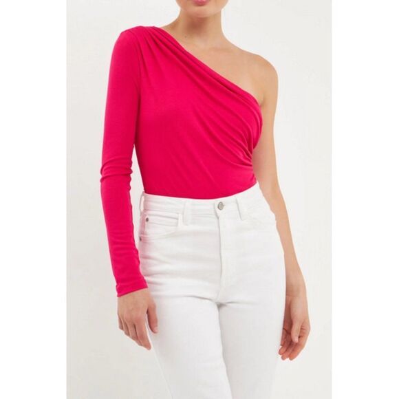 Endless Rose Sz. L New Fuchsia Shirred One Shoulder Bodysuit - Picture 2 of 13
